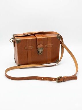 Most Wanted Vintage-Style Vegan Leather Trunk Crossbody Bag – Cognac Brown